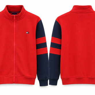 Kırmızı Lacivert Fermuarlı Spor Sweatshirt