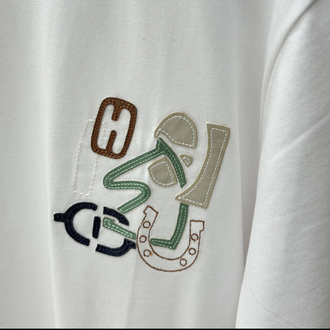 Hermes Logo İşlemeli Beyaz Tshirt
