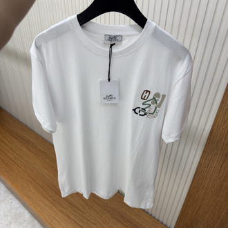 Hermes Logo İşlemeli Beyaz Tshirt