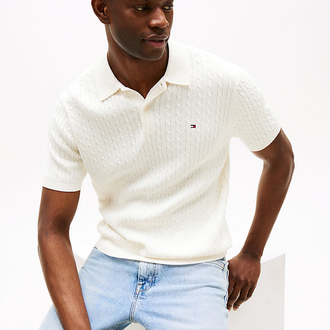 Beyaz Merserize Örme Triko Polo Yaka T-Shirt