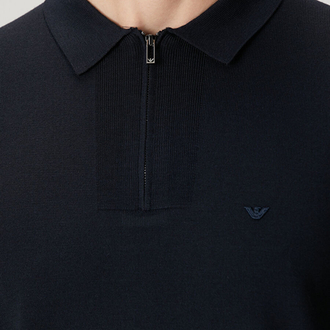 Lacivert Merserize Örme Triko Polo Yaka T-Shirt