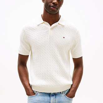 Beyaz Merserize Örme Triko Polo Yaka T-Shirt