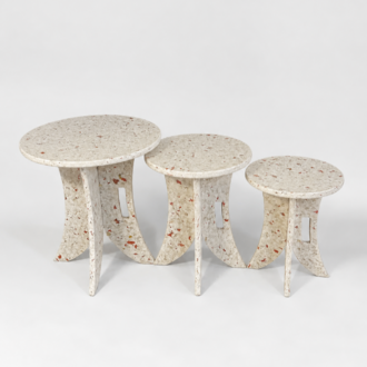 Geri Dönüşüm Plastik İç İçe Geçmeli 3'lü Sehpa Takımı - Terrazzo Desen - SMALL