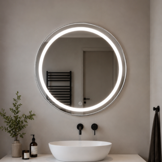 Gümüş PVC Çerçeveli Modern LED Dokunmatik Ayna