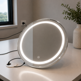 Gümüş PVC Çerçeveli Modern LED Dokunmatik Ayna