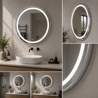 Gümüş PVC Çerçeveli Modern LED Dokunmatik Ayna