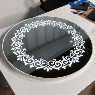 Beyaz PVC Çerçeveli Kumlama Desenli Premium LED Dokunmatik Ayna