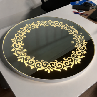 Beyaz PVC Çerçeveli Kumlama Desenli Premium LED Dokunmatik Ayna