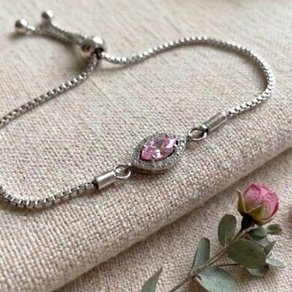 Pembe Zirkon Taşlı Ayarlanabilir Bileklik