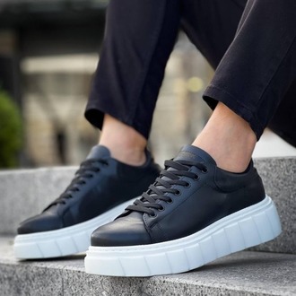RLX099 Erkek Bağcıklı Yüksek Taban Cilt Sneaker Ayakkabı BT SİYAH CİLT