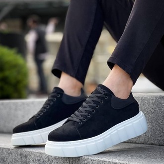 RLX099 Erkek Bağcıklı Yüksek Taban Süet Sneaker Ayakkabı BT Siyah Süet
