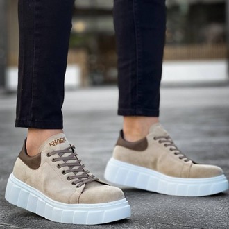 RLX099 Erkek Bağcıklı Yüksek Taban Süet Sneaker Ayakkabı Bej