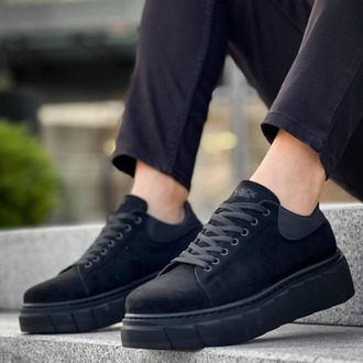RLX099 Erkek Bağcıklı Yüksek Taban Süet Sneaker Ayakkabı ST Siyah Süet