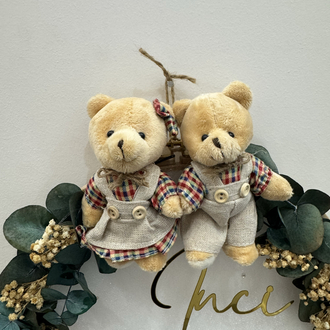 Kişiye Özel İsimli Ayıcıklı İkiz Bebek kapı süsü