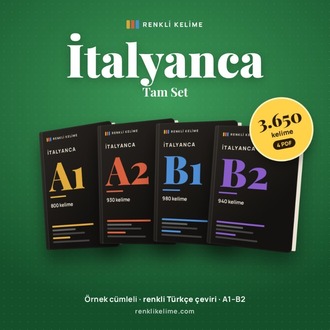 İtalyanca A1–B2 Renkli Kelime Tam Set | 3.650 Kelime · 4 PDF