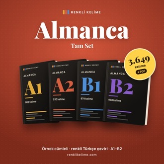 Almanca A1–B2 Renkli Kelime Tam Set | 3.649 Kelime · 4 PDF