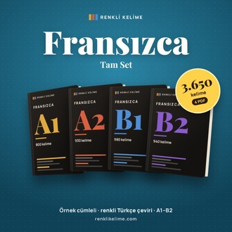 Fransızca A1–B2 Renkli Kelime Tam Set | 3.650 Kelime · 4 PDF