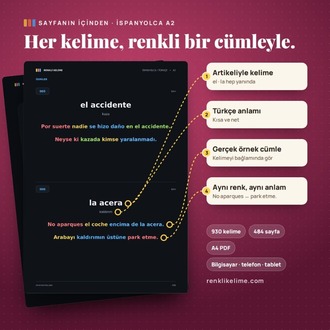 İspanyolca A1–B2 Renkli Kelime Tam Set | 3.650 Kelime · 4 PDF