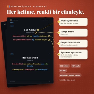 Almanca A1–B2 Renkli Kelime Tam Set | 3.649 Kelime · 4 PDF