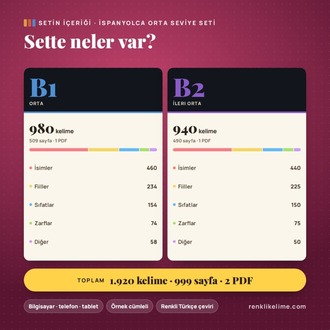 İspanyolca B1–B2 Renkli Kelime PDF Seti | 1.920 Kelime