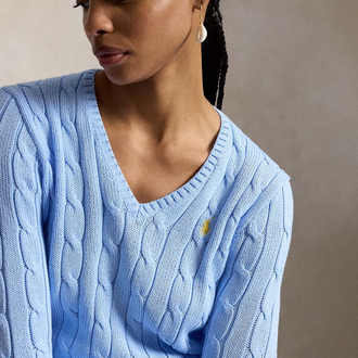 Cable-Knit Cotton V-Neck Jumper Baby Blue (Woman)