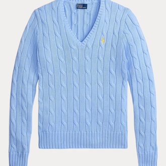 Cable-Knit Cotton V-Neck Jumper Baby Blue (Woman)