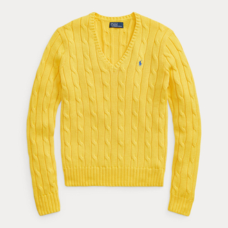 Cable-Knit Cotton V-Neck Jumper Yellow (Woman)