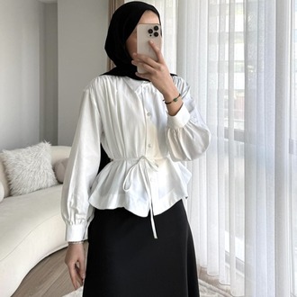 Omuzu Pileli Etek Üstü Oversize Kısa Gömlek - Beyaz