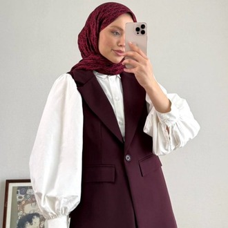 Tek Düğme Detaylı Double Kumaş Yelekli Pantolonlu Takım - Bordo