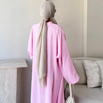Seyyar Kemerli Tensel Yırtmaç Detaylı Tunik Boy Bluz - Pembe