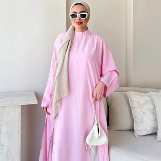 Seyyar Kemerli Tensel Yırtmaç Detaylı Tunik Boy Bluz - Pembe