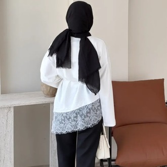 Dantel Detaylı Bel Bağlamalı Penye Sweat - Ekru