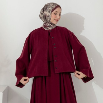Fitilli Yelek Jile Elbise Takım - Bordo