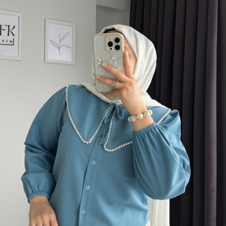 Bebe Yaka İncili Gömlek - Bondi Mavi