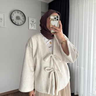 Etek Üstü Önden Bağlamalı Fox Kimono - Beyaz