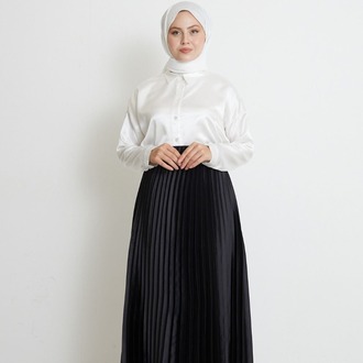 Piliseli Tesettür Etek - Siyah