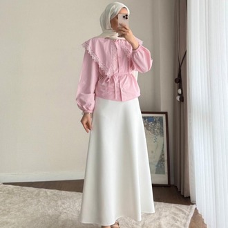 Etek Üstü Dantel Yakalı Poplin Gömlek - Pembe