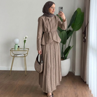 Zara Kupra Seyyar Kemerli Çımalı Etekli Takım - Vizon
