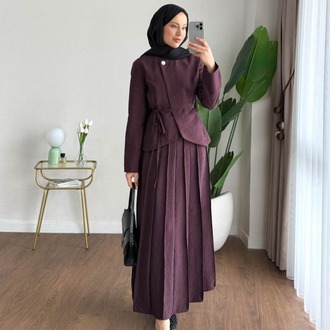 Zara Kupra Seyyar Kemerli Çımalı Etekli Takım - Mürdüm