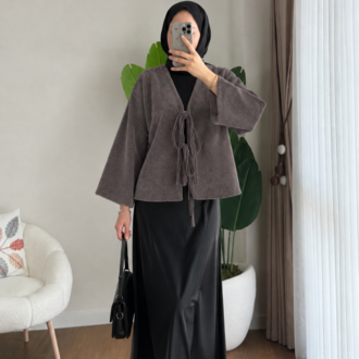 Etek Üstü Önden Bağlamalı Fox Kimono - Kestane
