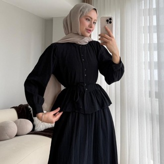 Melinda Begonya Kumaş Etekli Takım - Siyah