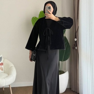 Etek Üstü Önden Bağlamalı Fox Kimono - Siyah