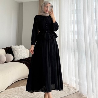 Melinda Begonya Kumaş Etekli Takım - Siyah