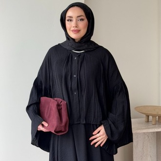 Pilise Detaylı Jakar Modal Etekli Takım - Siyah