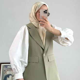 Tek Düğme Detaylı Double Kumaş Yelekli Pantolonlu Takım - Yeşil