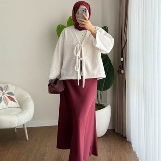 Etek Üstü Önden Bağlamalı Fox Kimono - Ekru
