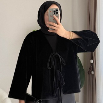 Etek Üstü Önden Bağlamalı Fox Kimono - Siyah
