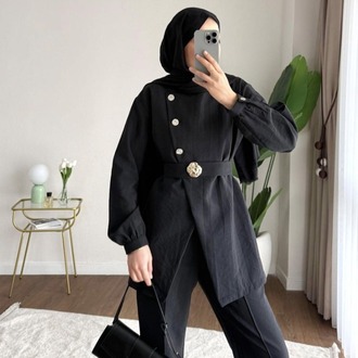 Zara Kupra Seyyar Kemerli Gold Düğmeli Pantolonlu Takım - Siyah
