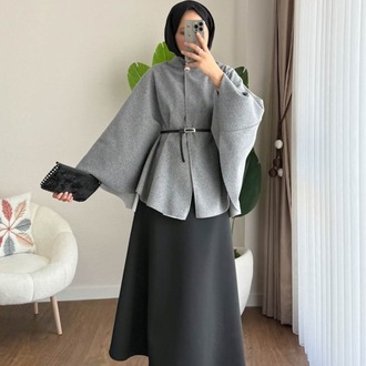 Oversize Kemerli Kaşe Panço - Gri