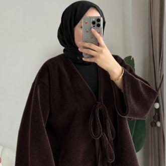 Etek Üstü Önden Bağlamalı Fox Kimono - Kahverengi